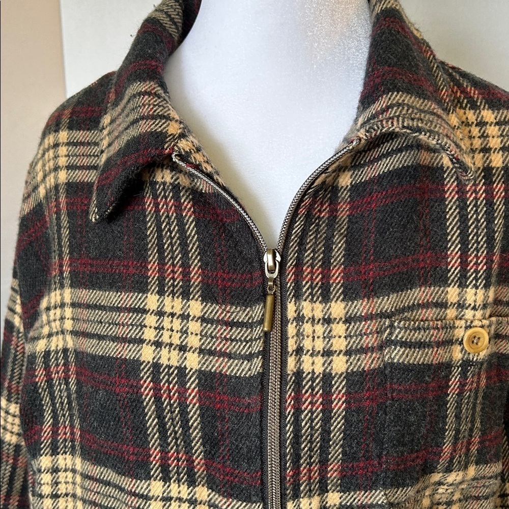WOOLRICH VINTAGE WOMENS FLANNEL ZIP UP BROWN RED PLAID  JACKER OVER -SHIRT SZ L - Picture 2 of 13